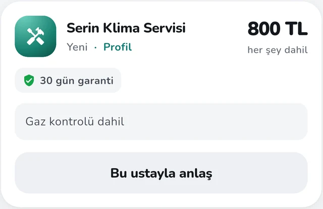 Senin Ekip uygulamasında gelen teklif örneği